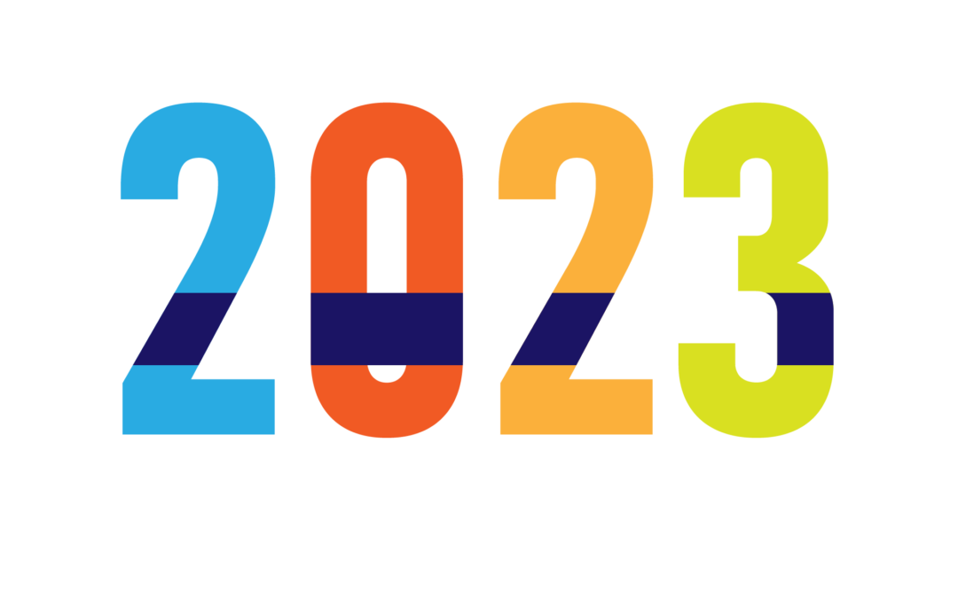 Big Set of 2023 Happy New Year logo text design.