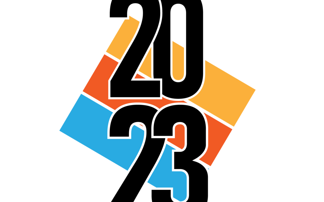 Collection of 2023 Happy New Year symbols. Vector illustration with black