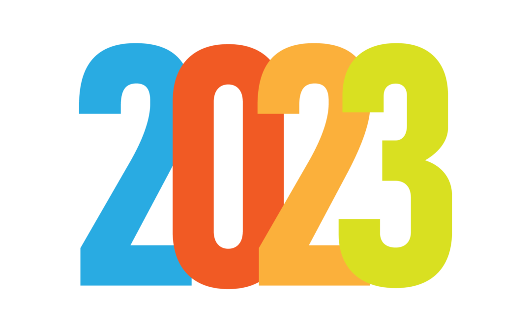 colorful and interconnected new year 2023 logo design