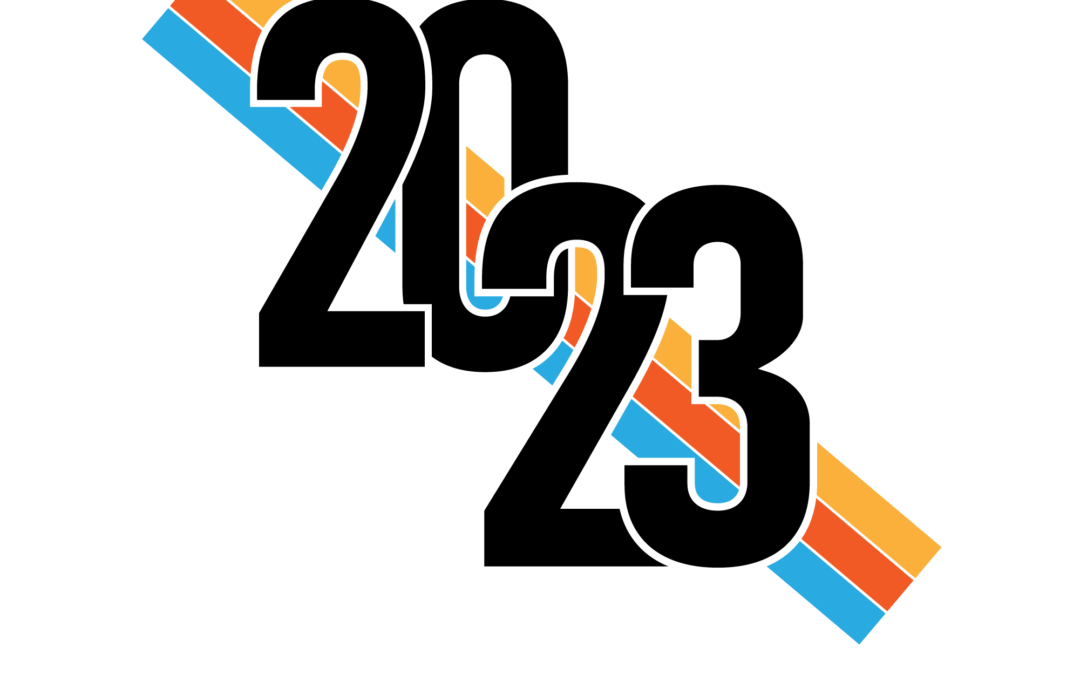 colorful and interconnected new year 2023 logo design with color bars