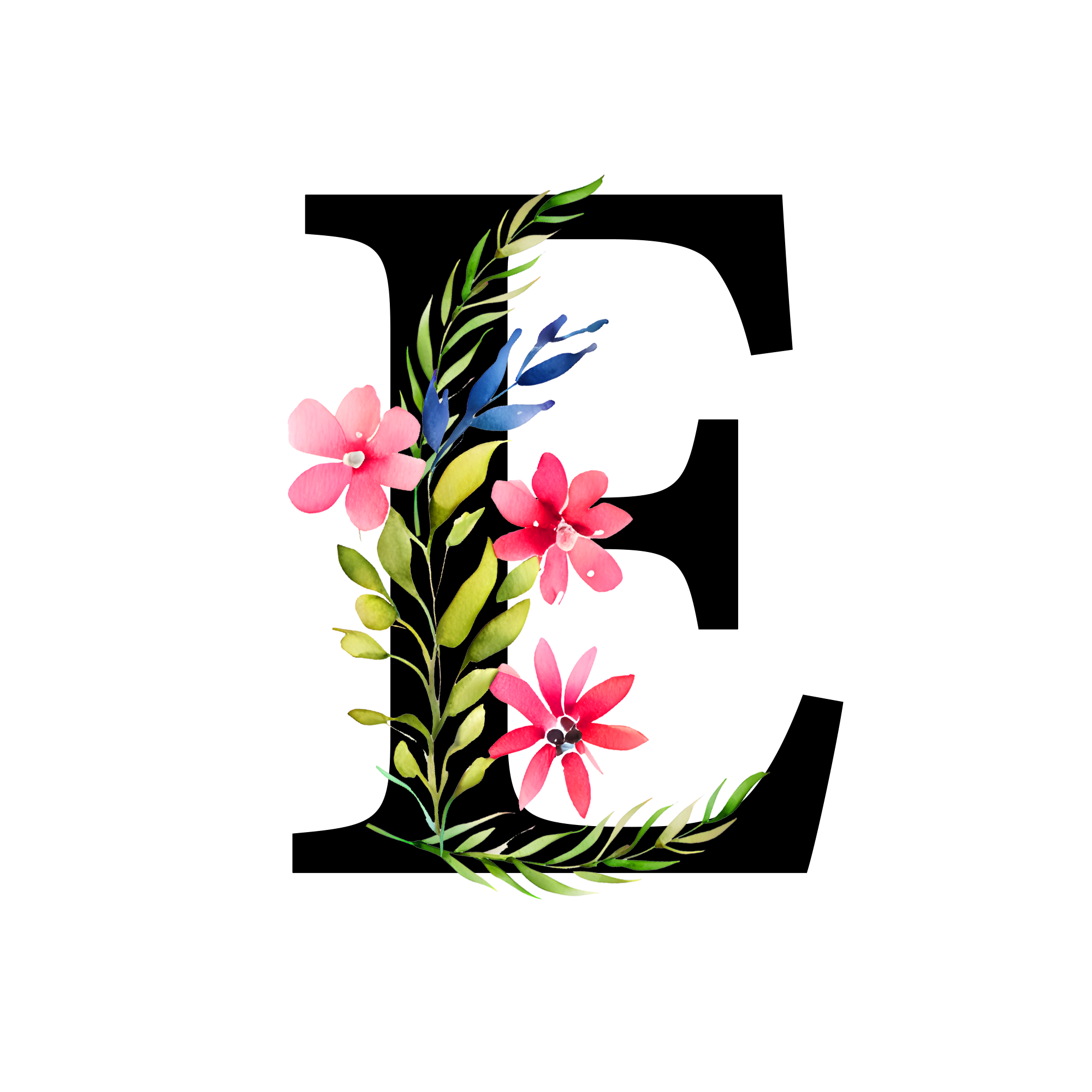 Free Transparent Floral Alphabet Illustration letter E