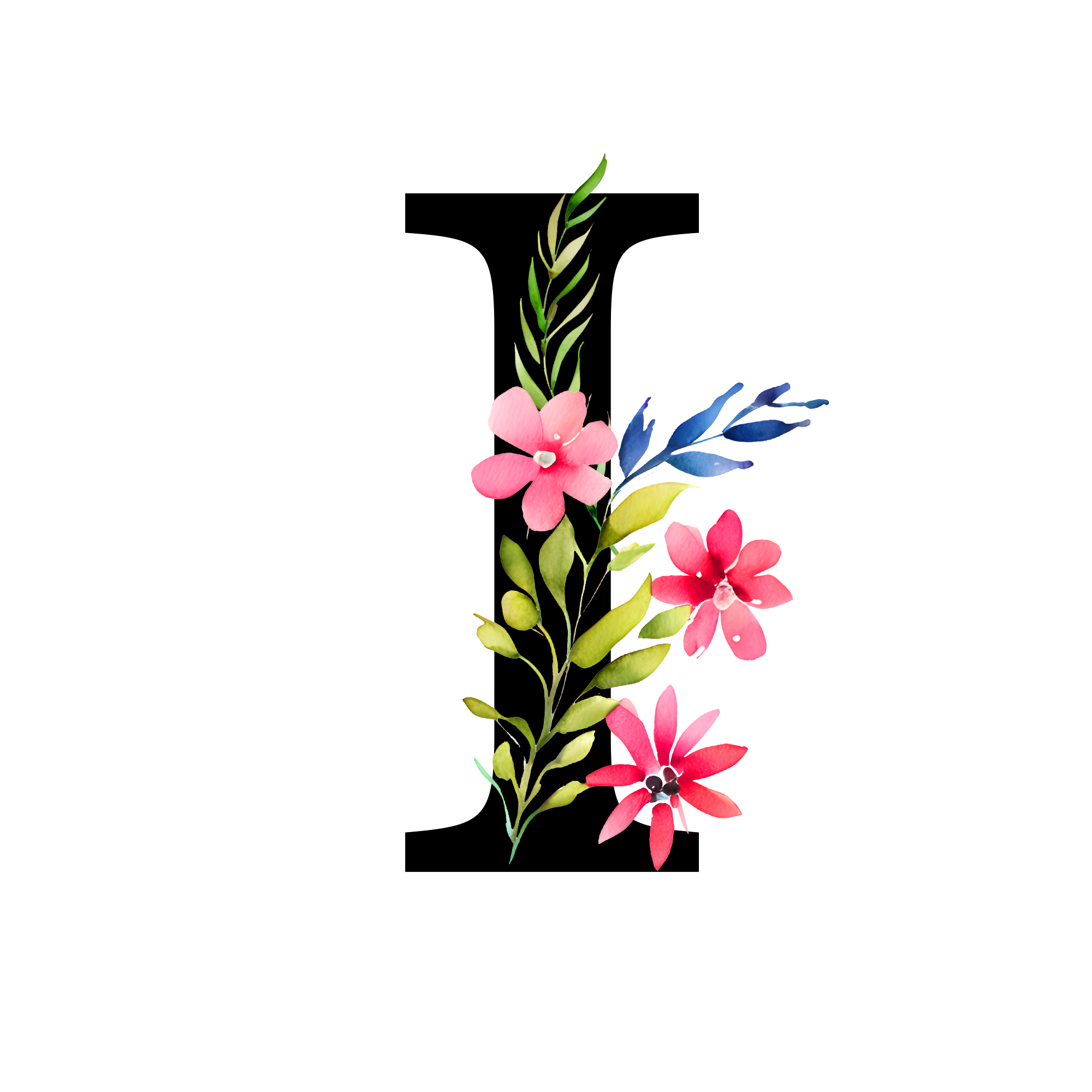 Free Transparent Floral Alphabet Illustration letter I