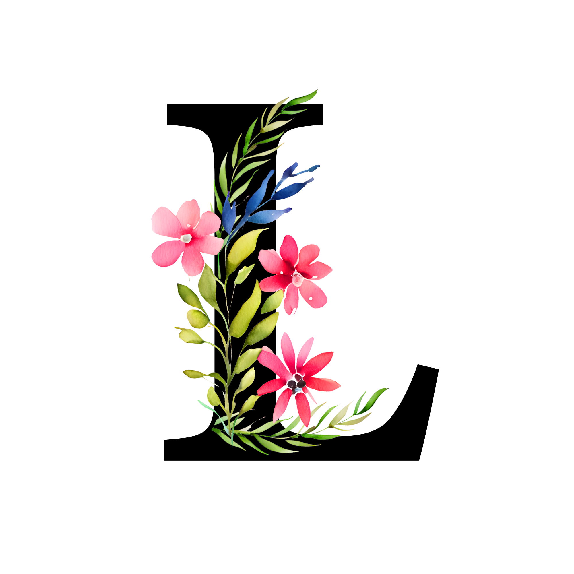 Free Transparent Floral Alphabet Illustration letter L