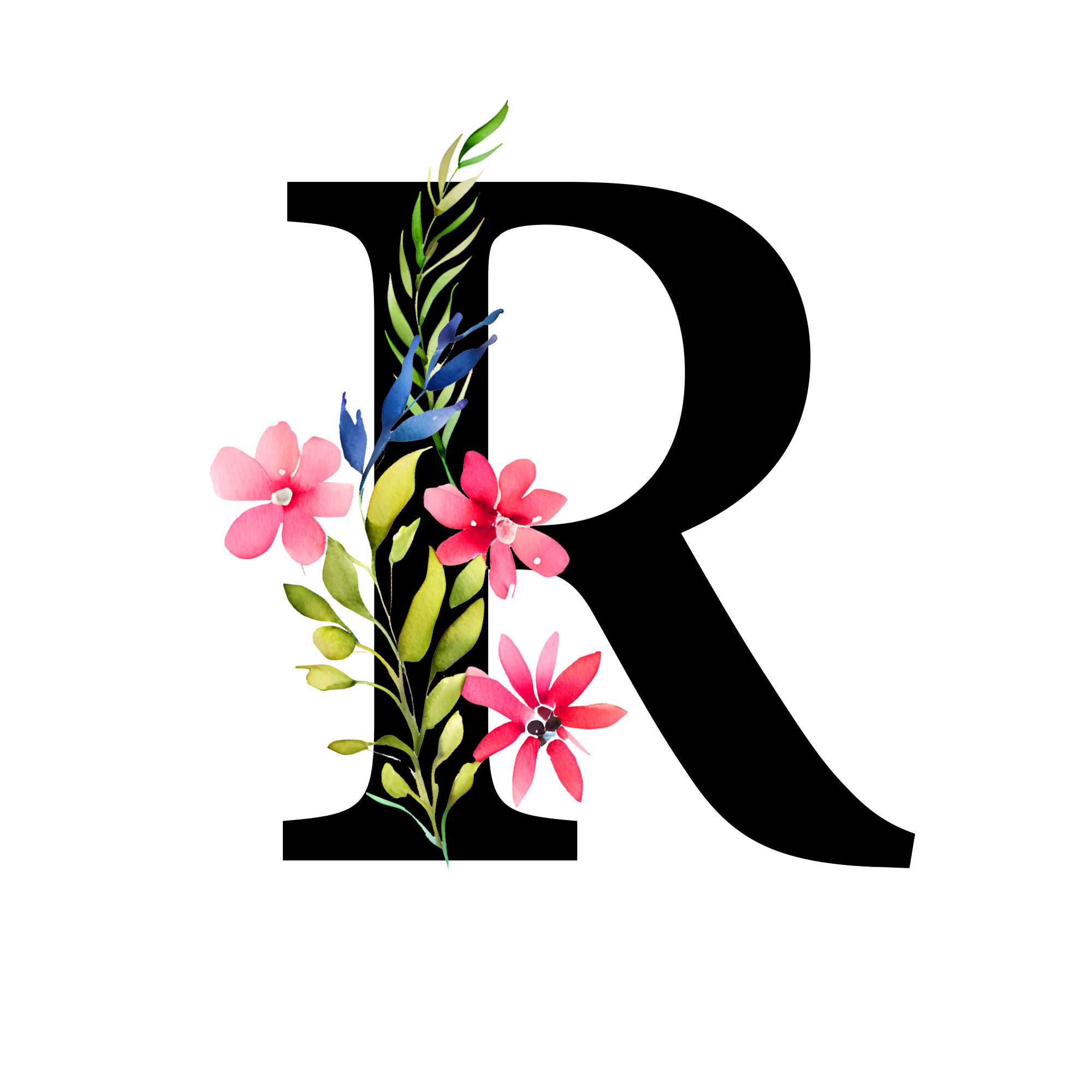 Free Transparent Floral Alphabet Illustration letter R